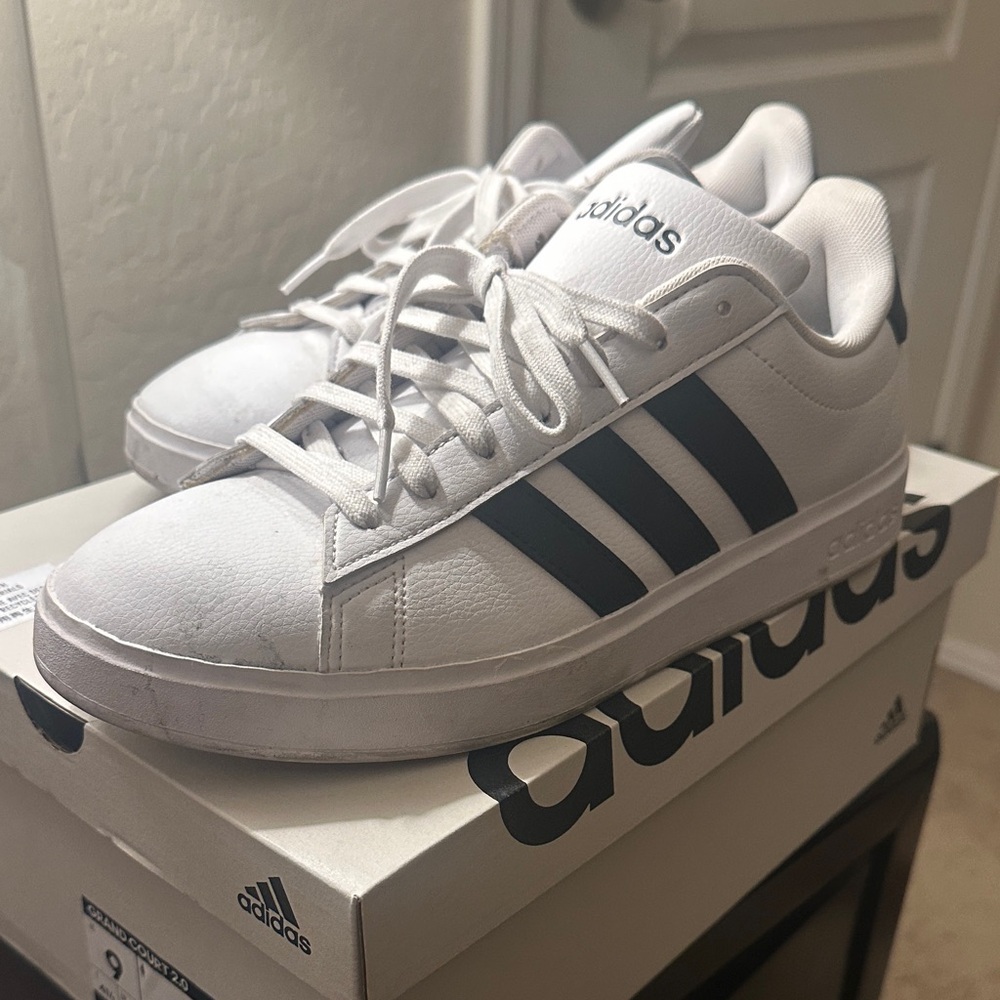 Adidas Classic White Sneakers with Black Stripes Women’s Grand Court